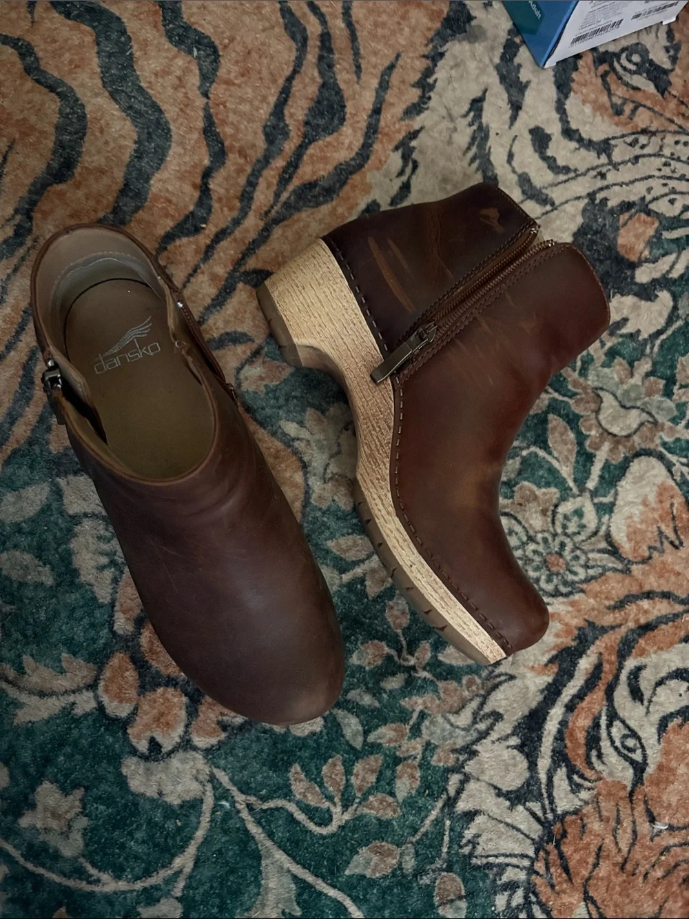 Dansko Brown Leather Women’s Clog Boot with Wood-Look Heel
